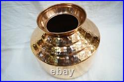 Handmade Pure Copper Indian Ghagri Chari Matka Pot Jaldhara With Lid Capacity