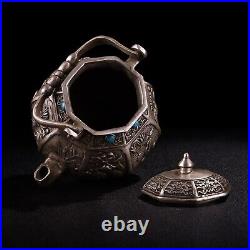 Handmade Pure Copper Inlaid Gemstone Wine Pot in Chinese Folk Collection