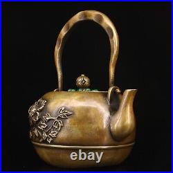 Handmade pure copper inlaid gemstone tea pot from folk collections