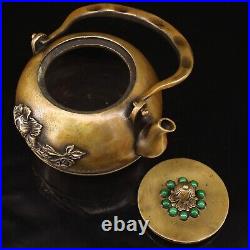 Handmade pure copper inlaid gemstone tea pot from folk collections