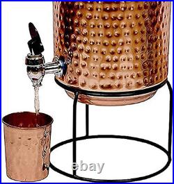 Heavy Pure Copper Water Dispenser Pot (5000 ml) with Copper Glass (300ml) US