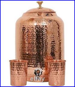 Heavy Pure Copper Water Dispenser Pot (6000 ml) with 2 Glasses (600ml)