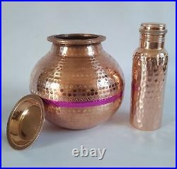 Indian Artisan Handmade Pure Copper Water Storage Dispenser With Copper Bottle