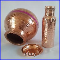 Indian Artisan Handmade Pure Copper Water Storage Dispenser With Copper Bottle