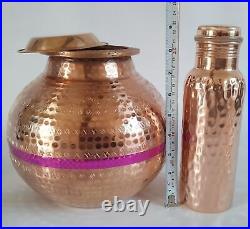 Indian Artisan Handmade Pure Copper Water Storage Dispenser With Copper Bottle