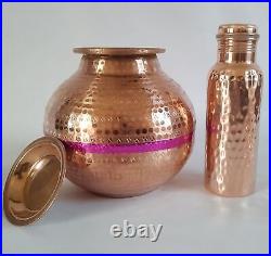 Indian Artisan Handmade Pure Copper Water Storage Dispenser With Copper Bottle