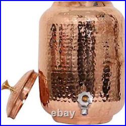 Indian Handmade Hammered Pure Copper Water Dispenser Pot 8 Liter with 2 tumbler