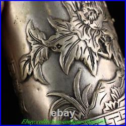 Old China Dynasty Pure copper Silver magpie flower Brush Pot pencil Holder vase