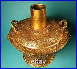 Old Chinese Dynasty Copper 24 K Gold Dragon Beast Pattern 2 Ears Hot Pot Boiler