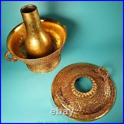 Old Chinese Dynasty Copper 24 K Gold Dragon Beast Pattern 2 Ears Hot Pot Boiler