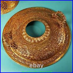 Old Chinese Dynasty Copper 24 K Gold Dragon Beast Pattern 2 Ears Hot Pot Boiler