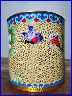 Old Collect Chinese Exquisite Pure Copper Cloisonne Butterfly&Flower? Brush Pot