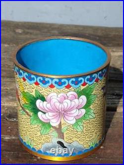 Old Collect Chinese Exquisite Pure Copper Cloisonne Butterfly&Flower? Brush Pot