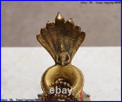Old Tibet Pure Bronze Copper Cloisonne Elephant Head Vase Pot Butter Lamp