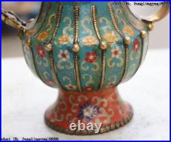Old Tibet Pure Bronze Copper Cloisonne Elephant Head Vase Pot Butter Lamp
