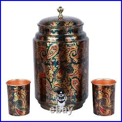 Printed Heavy Pure Copper Water Dispenser Pot (5000 ml) with 2 Glasses (300ml)