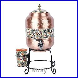 Printed Heavy Pure Copper Water Dispenser Pot (5000 ml) with Glass (300ml)