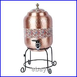 Printed Heavy Pure Copper Water Dispenser Pot (5000 ml) with Glass (300ml)