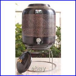 Pure Copper Brown Anti Tarnish Antique Finish Embossed Design And Stand, 18 Ltr