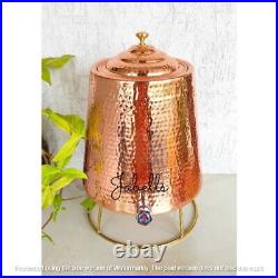 Pure Copper Hammered Design Double Wall Water Dispenser Pot Tank With Brass