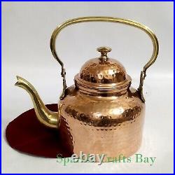 Pure Copper Hammered Tea Kettle Pot Brass Handle For Cooking & Serving 50 Oz