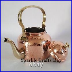 Pure Copper Hammered Tea Kettle Pot Brass Handle For Cooking & Serving 50 Oz