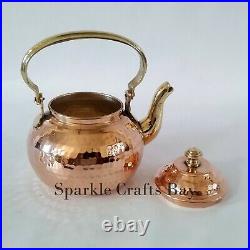 Pure Copper Hammered Tea Kettle With 2 Serving Tea Cups Set Housewarming Gifts