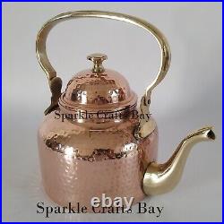Pure Copper Hammered Tea Pot Kettle With 4 Serving Tea Cups Set Anniversary Gif