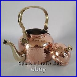 Pure Copper Hammered Tea Pot Kettle With 6 Serving Tea Cups Set Coffee