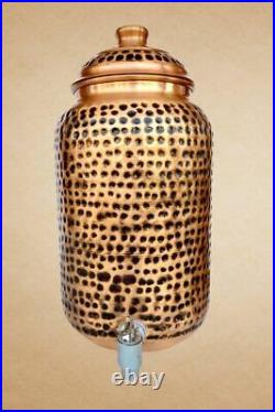 Pure Copper Hammered Water Storage Tank Pot 4 Liter With Bottle and Tumbler