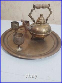 Pure Copper Hand Hammered Tea Kettle Home Decor Tea Pot with Serving Plate and