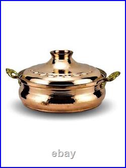 Pure Copper Handmade Cookware Set, Thick Double Handle Brass Handle Pot with Lid