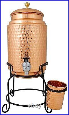 Pure Copper Matka Water Dispenser 5 Litre, Tamba Matka Copper Pot with 1 Glass
