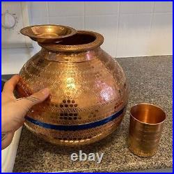 Pure Copper Matka Water Storage Dispenser Container Pot With 1 Tumbler 169 Oz