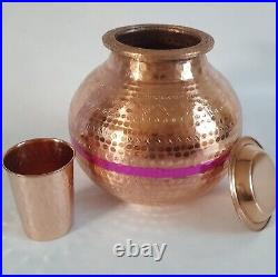 Pure Copper Matka Water Storage Dispenser Container Pot With 1 Tumbler 169 Oz