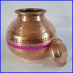 Pure Copper Matka Water Storage Dispenser Container Pot With 1 Tumbler 169 Oz