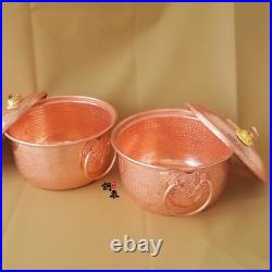 Pure Copper Pot Thick Double Handle Stew Steam Soup Deep Casserole Steamer Lid