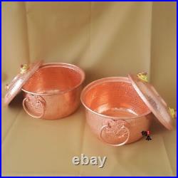Pure Copper Pot Thick Double Handle Stew Steam Soup Deep Casserole Steamer Lid