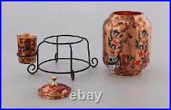 Pure Copper Printed Matka Water Dispenser 6 Ltr Copper Pot & 1 Glass And Stand