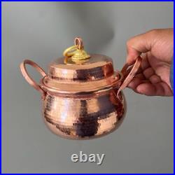 Pure Copper Soup Pot Hot Pot Handmade Lid Multi Use Double Handle Small