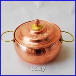 Pure Copper Stew Pot Casserole Soup Pot Lid Double Handle Gas Induction Cook