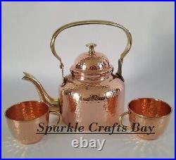 Pure Copper Tea Pot, Copper Kettle With 2 Serving Tea Cups Set Gifts For Father