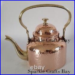 Pure Copper Tea Pot Kettle With 4 Serving Tea Cups 2 Spoon Handicraft Gifts Sets