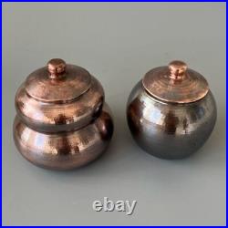 Pure Copper Tea Pot Storage Container Thick Gourd Round Shaped with Lid Handmade