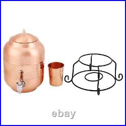 Pure Copper Water Dispenser 5 Litre Leak Proof Container Pot Stand and Glass
