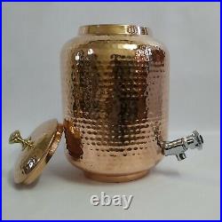 Pure Copper Water Dispenser Hammered Container Pot Yoga Ayurveda Health 8 Liter