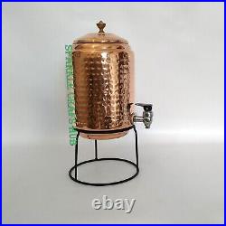 Pure Copper Water Dispenser, Hammered Finfish Copper Container Pot With Stand