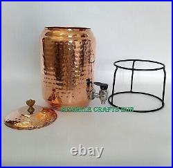 Pure Copper Water Dispenser, Hammered Finfish Copper Container Pot With Stand