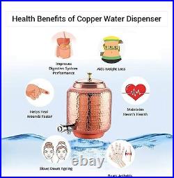 Pure Copper Water Dispenser (Matka) Hammered Container Pot 4/ 8/ 12 /16 Litre