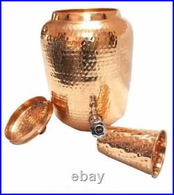 Pure Copper Water Dispenser (Matka) Hammered Container Pot Yoga Ayurveda Health
